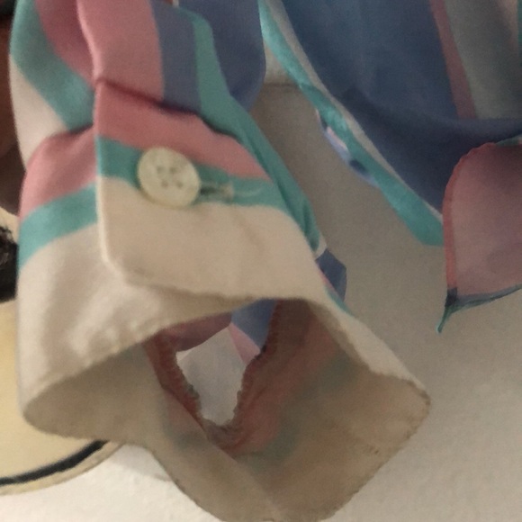 Vintage 1980’s - All Hours- pastel striped silky blouse- roll sleeves- large - Picture 7 of 8